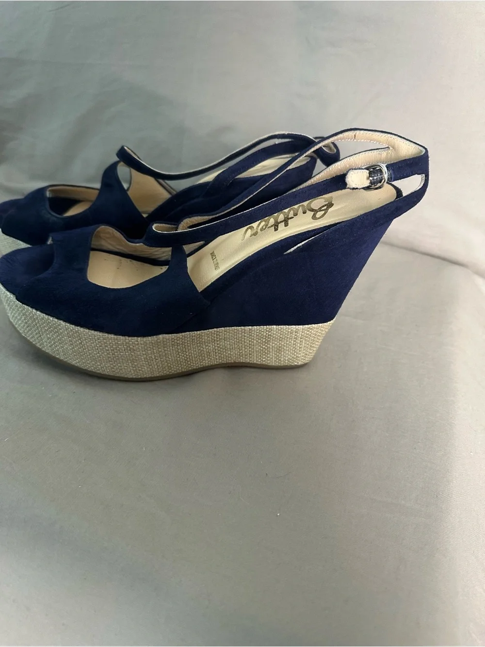 Butter Italy Navy Suede Platform Wedge Sandals Size 6.5 NWOB